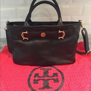 Tory Burch Black Leather Shoulder Bag.